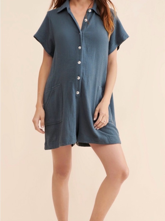 Hatch Pants - Hatch Lenora Slate Blue Gauze Romper